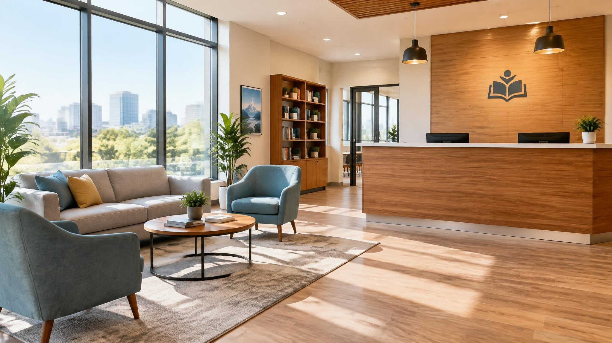 Bright reception area of a modern training institute office